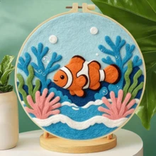 20x20cm/7.9x7.9 Inch DIY Needle Felting Starter Kit,Wool Felt,Marine Animals Theme Includes Instruction Manual,Embroidery Frame,Stamping Needle,Foam Padding,Wool And Felt,Handicraft Embroidery For Home Decoration,Suitable Gift For Special Occasions - Marine Animals Theme - View 5