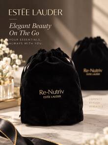 Estée Lauder Mini Velvet Makeup Bag (13cm W X 15cm H) - Black Drawstring Storage Bag, Suitable For Storing Small Essential Cosmetics - Black-13cm*15cm - View 4