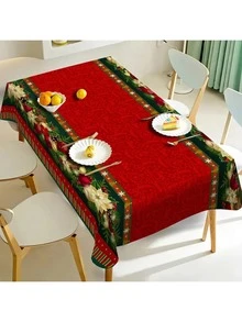 1pc Waterproof Rectangular Christmas Themed Printed Tablecloth, Stain-Resistant Wrinkle-Resistant Decorative Fabric, Suitable For Indoor/Outdoor Dining, Party, Buffet, Wedding, Woven Polyester Tablecloth - Multicolor - View 2
