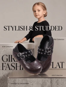 1 Pair Girls' Vintage Mary Jane Shoes, Brown Buckle Flat Shoes, Double Buckle Rivet Flat Shoes, Convertible Backless Casual Shoes For Spring And Autumn - Brown - View 8