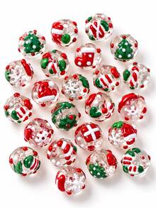 35/10pcs Mixed Random Christmas Hand-Painted Transparent Glass Beads, For DIY Necklace, Bracelet Jewelry Making, Holiday Handmade Christmas Gift Materials - View 8