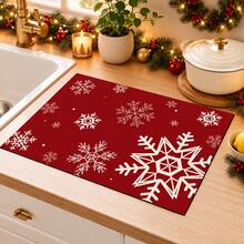 1pc Christmas Snowflake Pattern Kitchen Table Mat, Red Winter Dining Table Mat Coffee Table Mat, Christmas Snowflake Table Mat, Holiday Kitchen Dining Room Tabletop Decor Drain Mat, Christmas Party Home Decor - Multicolor - View 1