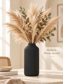 1pc Modern Minimalist Matte Striped Vase, Nordic Bohemian Short Neck Decorative Vase, Suitable For Reed Grass And Artificial Flowers, Living Room Bedroom Office Desktop Centerpiece Decor, Wedding Easter Spring Home Decoration - Vase - View 4