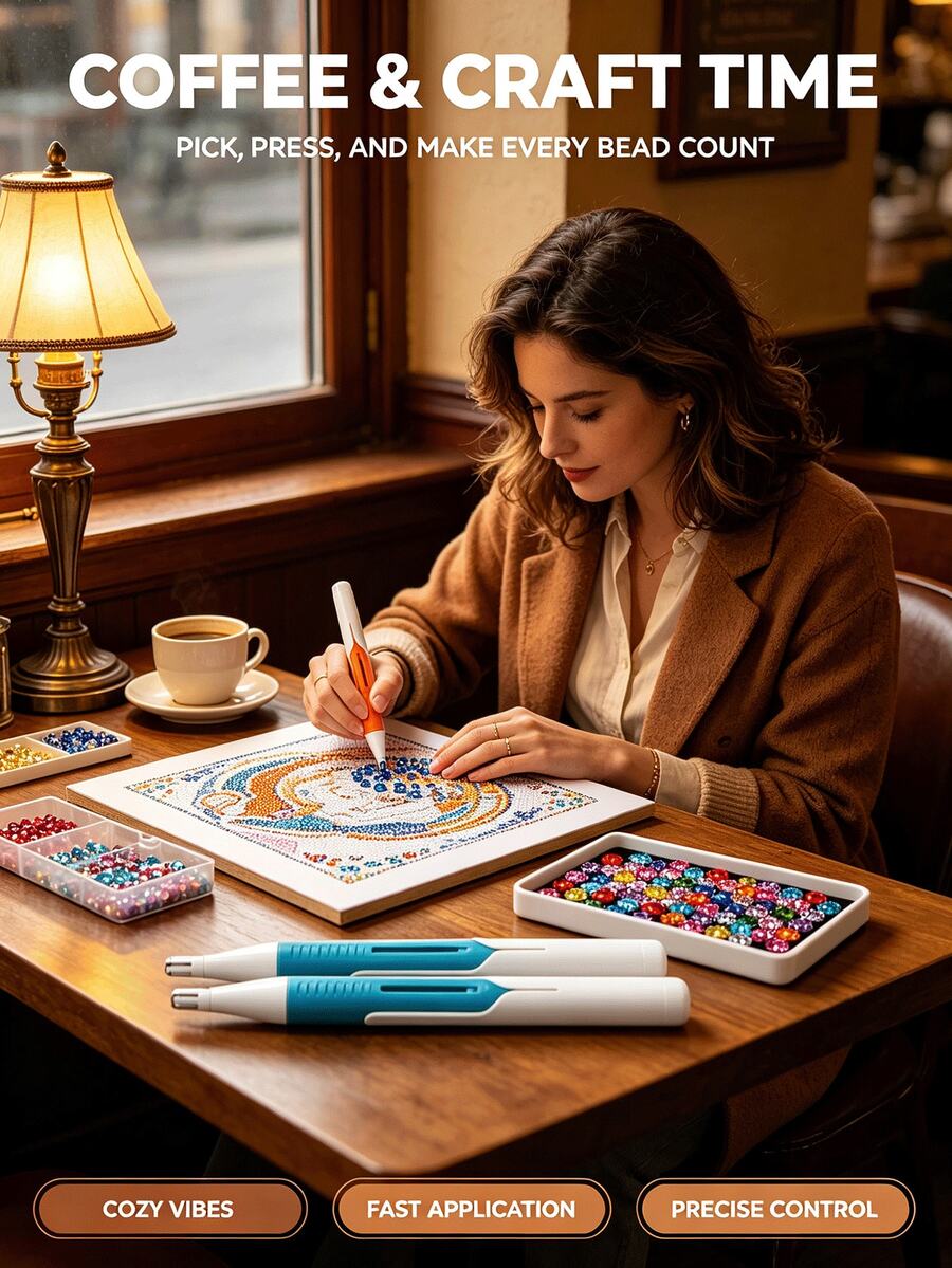 2pcs/1set Automatic Dispensing Diamond Painting Pen, No Wax Needed, Non-Slip Reusable, Rhinestone Dotting Tool, Suitable For DIY Diamond Painting Projects, 3 Colors Available, Suitable For Art Enthusiasts, Can Be Used As A Gift - Sets - View 1