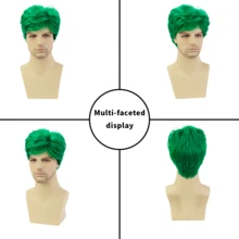 Short Green Wig Men, Natural Wavy Textured Synthetic Heat Resistant Hair For Men Cosplay Halloween (Green) - Mint Green - View 2