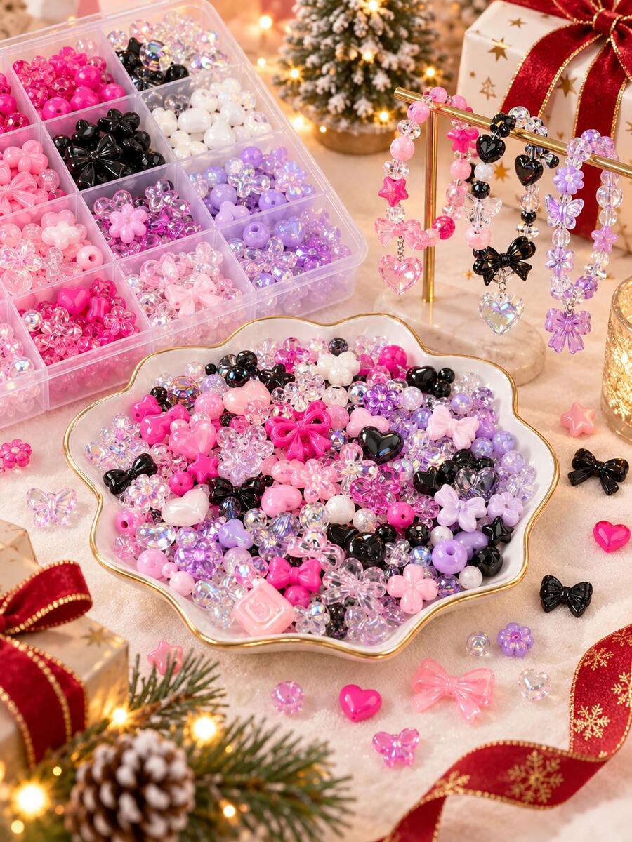 160g Mixed Acrylic Beaded Material Pack, Bow Heart Flower Irregular ...