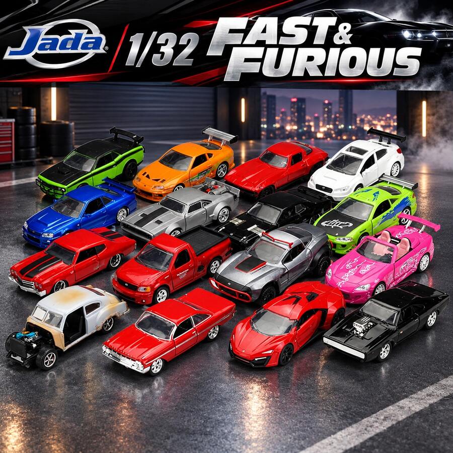 Simba Jada 1:32 Fast & Furious Series Die-Cast Alloy Model Car, Metal Collectible Model Car, Freely Rolling, Opening Doors, Rubber Tires, Racing Car Ornament, Collector's Birthday Gift - Multicolor - View 1