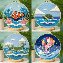 20x20cm/7.9x7.9 Inch DIY Needle Felting Starter Kit,Wool Felt,Marine Animals Theme Includes Instruction Manual,Embroidery Frame,Stamping Needle,Foam Padding,Wool And Felt,Handicraft Embroidery For Home Decoration,Suitable Gift For Special Occasions - Marine Animals Theme - View 12