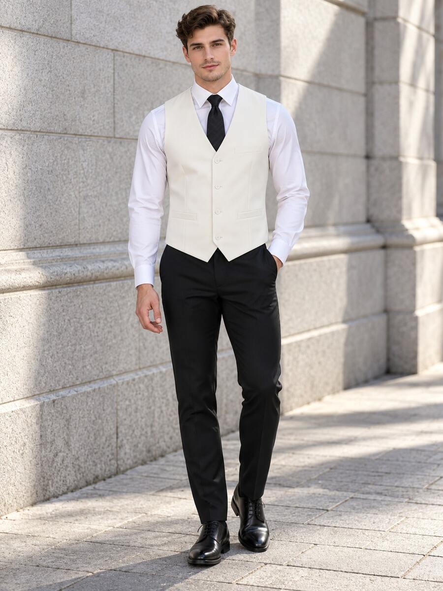 Men's Solid Color Formal Suit Vest, Wide Pocket Design, Suitable For Business, Wedding, Party, Can Be Paired With Men's Suit Set