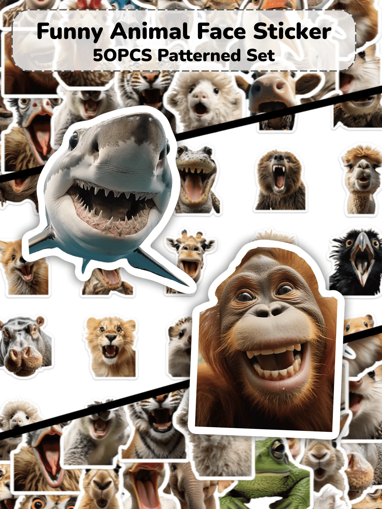50pcs Funny Animal Face Stickers, Cute Realistic Design, Suitable For Skateboard, Phone Case, Laptop, Refrigerator, Luggage, Bedroom Door, Tablet, Diary, Etc., Perfect For DIY Decoration, Learning Reward, Birthday Gift - Multicolor - View 1