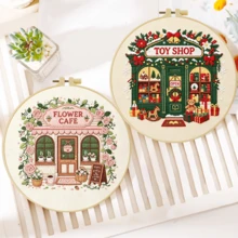 1 buah ukuran 20*20cm/7.9*7.9in, Perlengkapan Bordir Toko Cantik, Set Bordir Buatan Tangan DIY untuk Pemula Dewasa, Hadiah Rumah, Hadiah Menjahit Wanita, Termasuk Panduan Pengguna, Kain Pola Cetak, Bingkai Bordir, Jarum dan Benang. - 20x20cm / 7.9x7.9in - View 4
