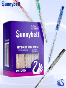 Sunnybelt 12/48pcs Semi-Gel Pen 0.7mm Tip Side Click Design, Quick-Drying Ink, 4 Colors Black Blue Red Green, Smooth Writing Pen For Student Note Taking Office Supplies Hybrid Ink Ballpoint Pens - SX-1867 - View 2