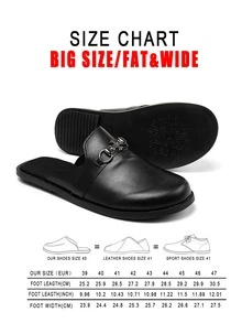 Plus Size Wide Toe Box Metal Buckle Closed Toe Mule Slippers, Casual Walking Commuting Versatile Slouchy Shoes, Minimalist Premium Men's Thin Fleece Slippers - Black - View 2