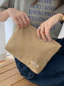 Corduroy Solid Color Makeup Bag, Large Capacity Simple Storage Bag, Toiletry Bag, Coin Purse, Convenient Carrying, Lightweight Large Capacity Storage, Lipstick, Makeup Brush, Eyebrow Pencil, Jewelry, Cosmetics Suitable For Tourism Cosmetics Storage - Multicolor - View 7