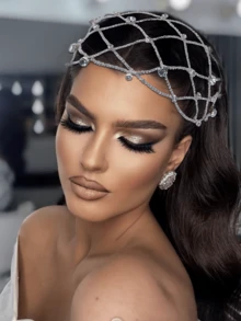 1Pc Elegant Rhinestone Mesh Hair Band Handmade Luxury Women Hair Accessory Bridal Headpiece For Wedding Party Prom - Silver - View 2