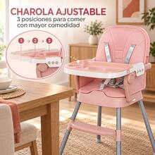 Silla alta para niños, dos modos de altura, incluye vajilla - Rosa - Ver 3