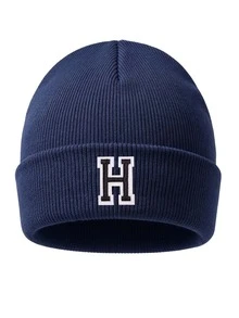 1pc Custom A-Z Embroidered Letter Ribbed Knit Beanie,Unisex Y2K Streetwear Aesthetic, Winter Warm Soft Outdoor Ski Commute Cap, Christmas New Year - Navy Blue - View 19