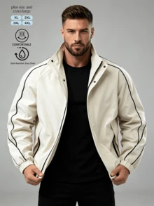 Modcrash Men's Outdoor Casual Plus Size Jacket, Autumn/Winter Woven Long Sleeve Outerwear - White - View 3
