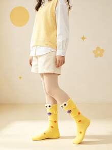 1/4 Pair Cute Funny 3D Cartoon Contrast Color Print Mid-Calf Socks - Multicolor - View 2