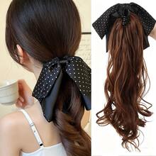 Atmospheric Rhinestone Bow Ponytail Hair Claw Clip For Women, Half-Up Hair Clip, Fake Ponytail With Ribbon, Volumizing Hair Accessory - Black - View 2