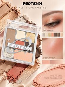 FEOTZNW Palet Makeup Wajah 7 Warna, Perona Pipi, Highlighter, dan Eyeshadow 3-in-1, Tekstur Ganda Glitter Matte, Pembentuk Kontur Pipi dan Mata All-in-One, Hadiah Natal/Hari Valentine, Makeup Esensial untuk Wanita - 01# Warna Alami - View 7