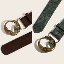 2pcs Women's Vintage Moon Girl Round Buckle Printed PU Belt Set, Suitable For Daily Use - Multicolor - View 4