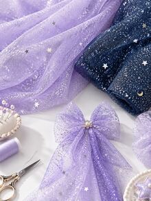 HHMC 1pc Gradient Mesh Star Sequin Decorated Fabric, Transparent Tulle, Suitable For Wedding, Stage And Party Decoration; Floral Packaging Mesh Fabric, 145cm Wide, Handmade DIY Fabric - Multicolor - View 7