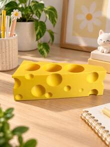 1pc Fun Cheese Block Toothbrush Holder With 3 Storage Slots, Bathroom Countertop Organizer For Toothbrush, Toothpaste And Toiletries, Cute Home Decor Accessory, Bathroom Sink Countertop Accessory, Toothbrush Holder, Brush Holder, Gift - Multiple Styles - View 9