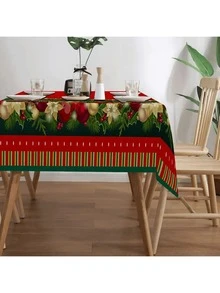 1pc Waterproof Rectangular Christmas Themed Printed Tablecloth, Stain-Resistant Wrinkle-Resistant Decorative Fabric, Suitable For Indoor/Outdoor Dining, Party, Buffet, Wedding, Woven Polyester Tablecloth - Multicolor - View 8