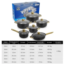 12Pcs Stainless Steel Cookware Set(6 Pots + 6 Lids), Non-Stick Speckled Cooking Pots & Pans With Glass Lids & Golden Handles, Kitchen Cooking Set For Stove - View 11