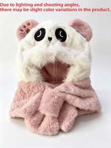 1pc Kids Cute Panda Embroidery Faux Plush Warm Windproof One-Piece Set, Autumn/Winter Outdoor Daily Wear - Multicolor - View 12
