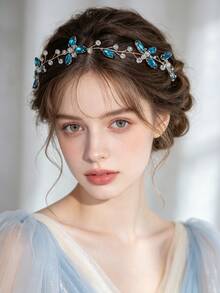 Delicate Blue Crystal Butterfly Silver Bridal Hair Vine Wedding Hair Accessories Women Bride Headpiece For Prom Party Bachelorette - Multicolor - View 2