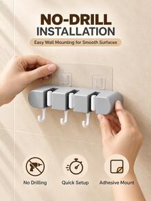Wall-Mounted Mop Holder, Broom Rack, Bathroom Accessories, Home Storage Essentials; Suitable For Home, Kitchen, Garden, Laundry Room And School Dormitory. - Multicolor - View 4