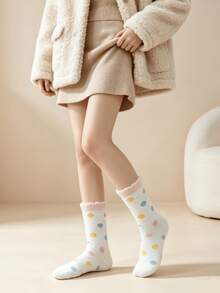 1/5 Pairs Macaron Color Sweet Cute Cartoon Puppy Versatile Warm Thick Mid-Calf Socks - Multicolor - View 4