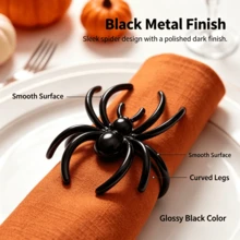 4/12pcs Halloween Spider Napkin Rings Creative Table Decor Napkin Holders Party Dinner Tabletop Arrangement Props Holiday Accessories - Multicolor - View 3