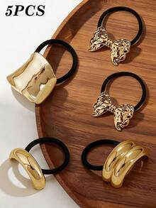 5pcs/3pcs Metal Minimalist Cool Style Personalized Hair Scrunchies - Multicolor - View 1