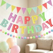 This Handmade "Happy Birthday" Felt Banner Is Reusable And Comes Pre-Strung With Colorful Letters, Decorative Balls, And Tassels-No Electricity Required; Its Playful Font And Natural Decorative Ball Design Make It Perfect For Party And Birthday Decorations, As Well As Christmas And Holiday Decor. - View 10