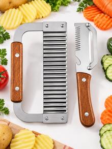 1/2pcs Crinkle Cutter & Multifunction Vegetable Peeler Set, Stainless Steel Wave Potato Cutter With Wooden Handle, Vegetable Slicer Peeling Tool For Potatoes, Carrots, Cucumbers, Fruits, Kitchen Food Prep Tools - Multicolor - View 12