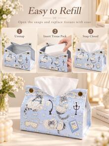 Cute Cat Print Tissue Box Cover, Decorative Fabric Tissue Storage Box, Rectangular Napkin Holder, Bedroom Living Room Desktop Decorative Tissue Storage Rack - Multicolor - View 3