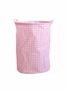 Portable Pink Fabric Storage Basket, Dual Handle Waterproof Laundry Basket, Suitable For Dormitory Bedroom And Bathroom, Large Capacity Grid Pattern Laundry Basket, Unisex, Closet Storage, Room Home Decor And Storage, Camping Travel Essential - Multicolor - View 13