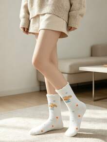 1/5 Pairs Macaron Color Sweet Cute Cartoon Puppy Versatile Warm Thick Mid-Calf Socks - Multicolor - View 6