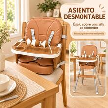 Silla alta para niños, dos modos de altura, incluye vajilla - Marrón - Ver 5