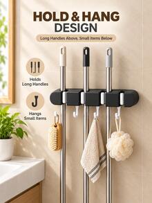 Wall-Mounted Mop Holder, Broom Rack, Bathroom Accessories, Home Storage Essentials; Suitable For Home, Kitchen, Garden, Laundry Room And School Dormitory. - Multicolor - View 5