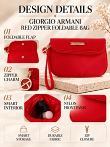 Giorgio Armani Armani Red Zipper Foldable Bag, 16.5*11cm, Portable Large Capacity, Suitable For Daily Storage And Travel Makeup, Perfect For Personal Use Or As A Gift - Red - View 6