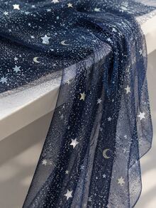 HHMC 1pc Gradient Mesh Star Sequin Decorated Fabric, Transparent Tulle, Suitable For Wedding, Stage And Party Decoration; Floral Packaging Mesh Fabric, 145cm Wide, Handmade DIY Fabric - Multicolor - View 1