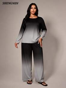 Women's Plus Size Pajama Set Long Sleeve Pants Loungewear, Autumn/Winter - Black and White - View 3