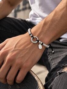 1pc Lucky Adjustable Braided Bracelet, Red/Black/Brown Braided Rope With Lucky Pendant, Unisex Style, Suitable For Daily, Party, Holiday Gift - Black Peace and Good Luck Coil Bracelet - View 6