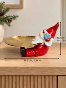 1pc Resin Santa Claus Figurine, Holding Merry Christmas Sign And Gift, Red Hat Christmas Statue With Detachable Gold Ornament Tray, Holiday Decor For Entryway Table And Vanity, Christmas Gift For Decor Enthusiasts - Multiple Styles - View 5