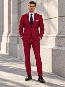 Men 2 Pieces Suits Business Formal Slim Fit Blazer And Pants Set, Casual Daily Wedding Commute Matching Outfit - Red - View 1