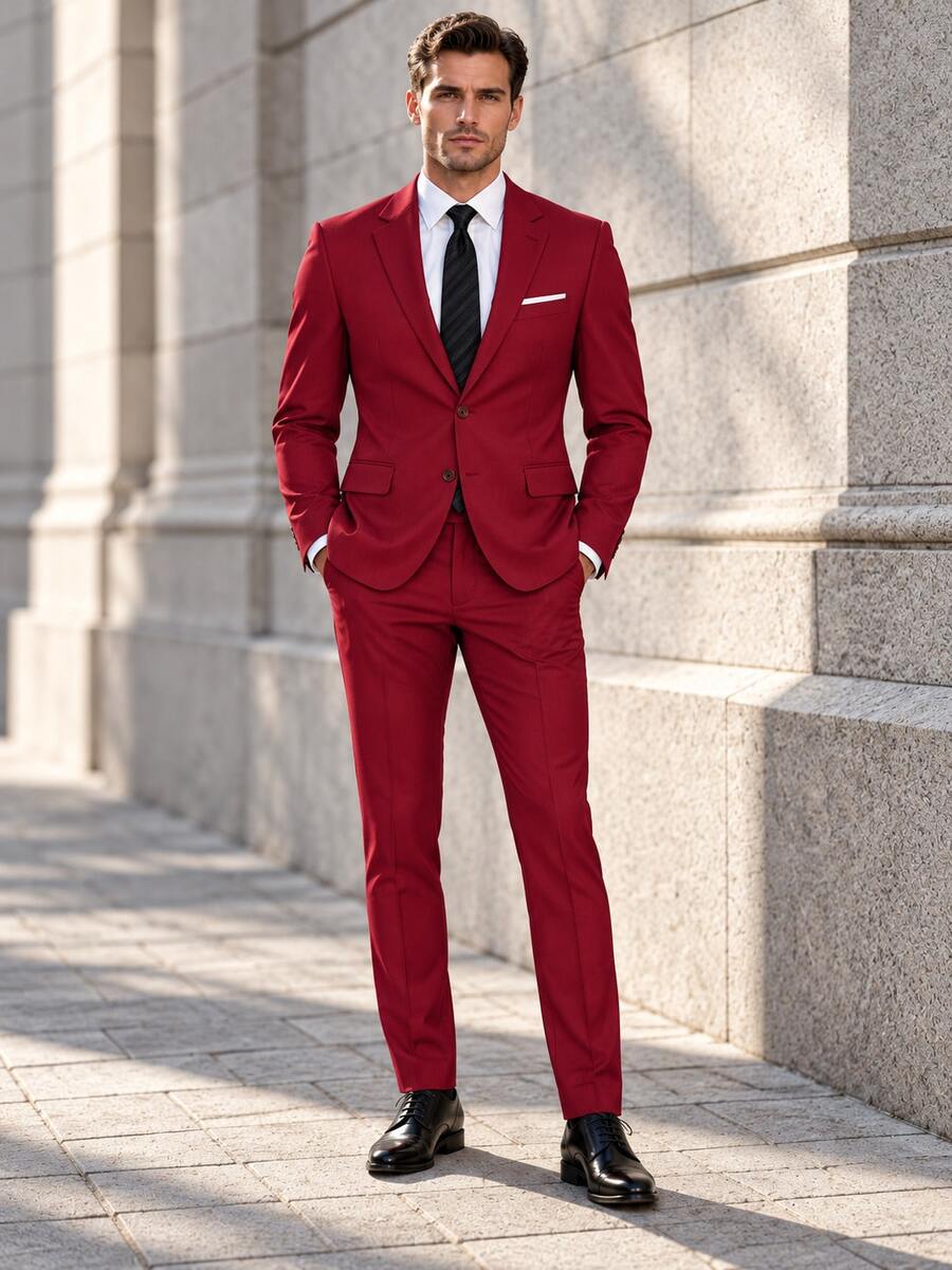 Men 2 Pieces Suits Business Formal Slim Fit Blazer And Pants Set, Casual Daily Wedding Commute Matching Outfit - Red - View 1